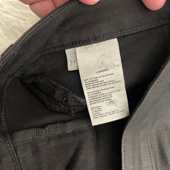 L'Agence Jyothi High Rise Split Ankle Skinny Pants Noir Coated Black Size 31 - Picture 13 of 15